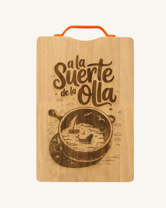 Tabla de madera con frases chilenas